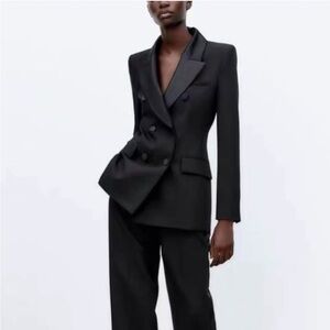 Zara DOUBLE BREASTED SATIN EFFECT LAPEL BLAZER